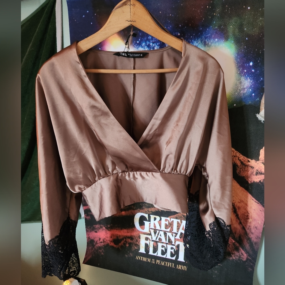 Zara Mauve Lacy Blouse, XS